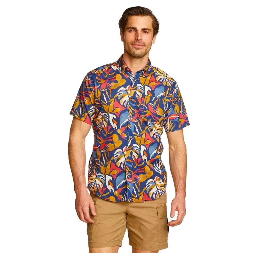 Eddie Bauer Men's Tropical Print Button Down Short Sleeve Shirt Multicolor Sz XL